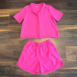 Old Navy Pink Button Up & Shorts Set